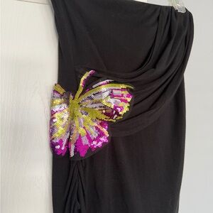 INC International Concepts Black sleeveless shirt with Sequin Butterfly